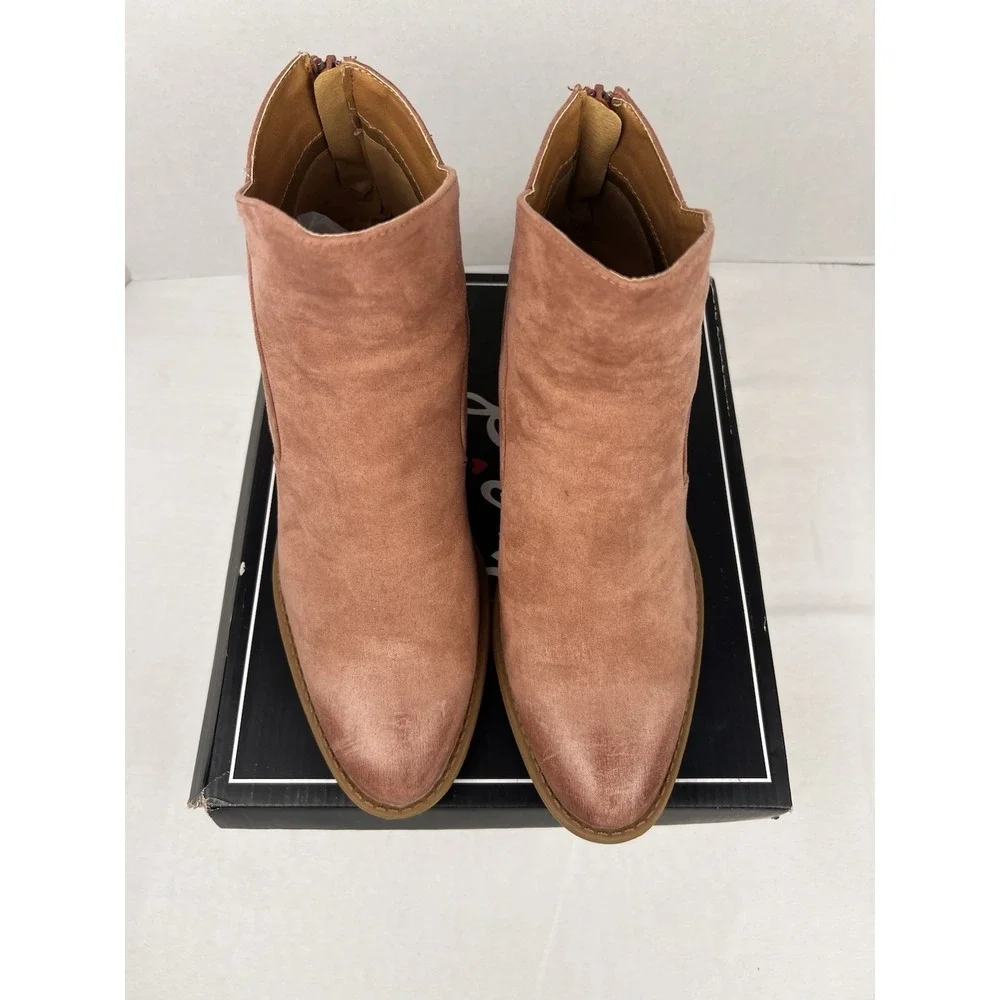 Qupid Tobin-13 Ankle Booties Block Heel Mauve Pink Suede Back Zip Size 10M